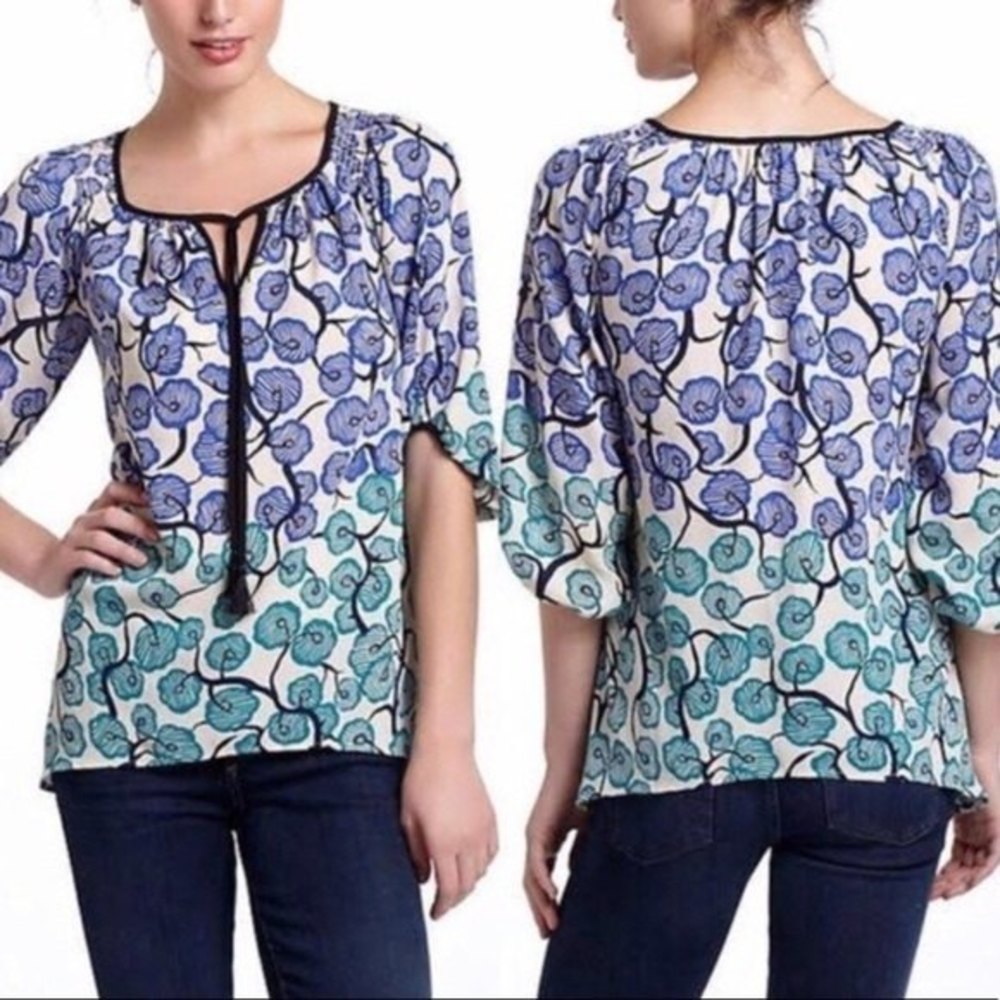 Anthropologie Vanessa Virginia Branching blooms 3/4 sleeve blouse floral boho